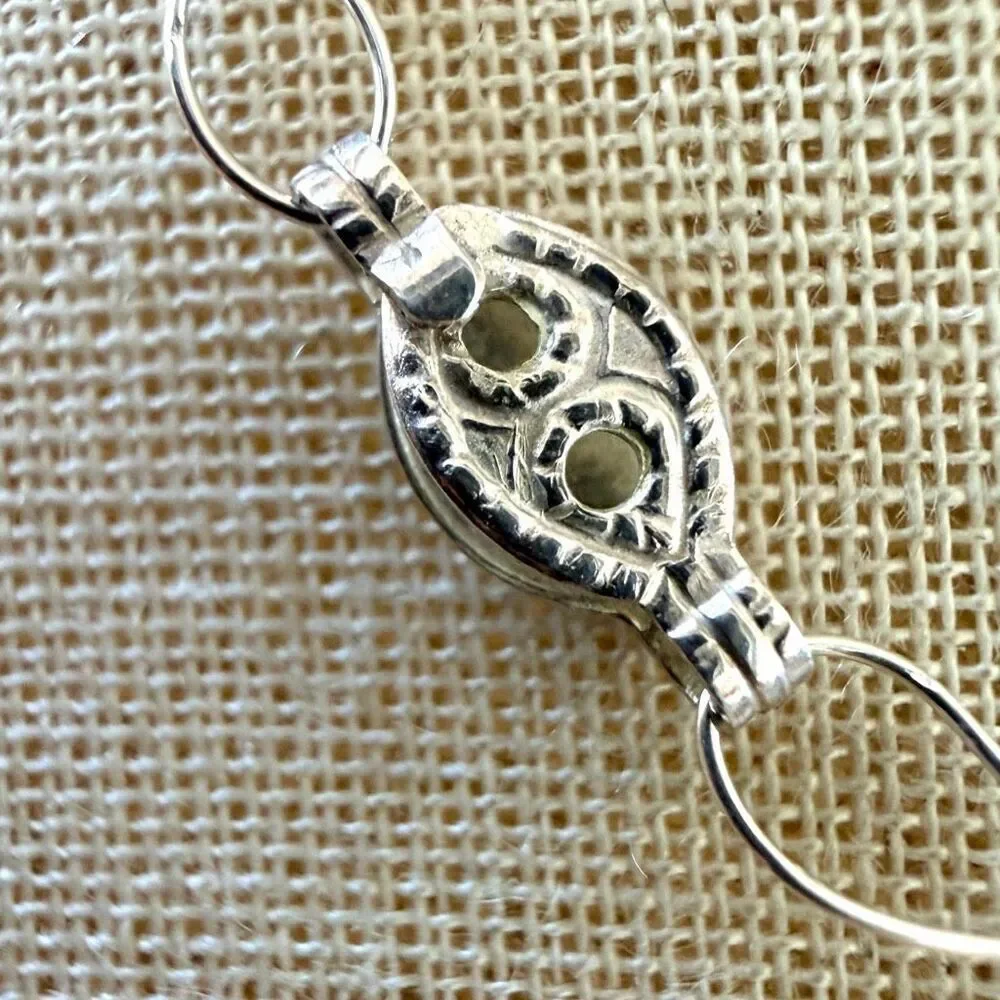 Vintage Sterling Silver Green Stone & Crystal Necklace Emerald Tone Beaded Neck